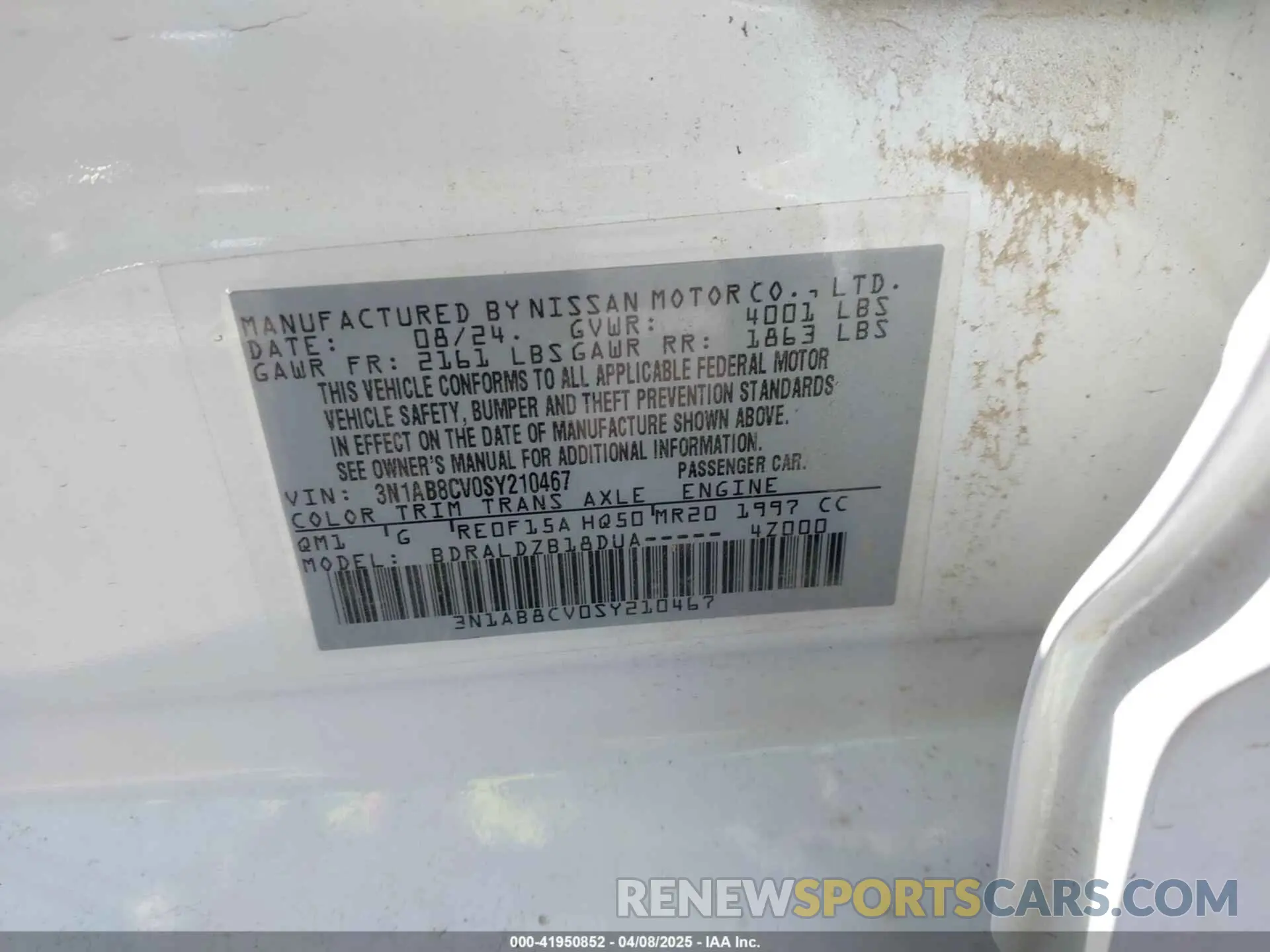 9 Photograph of a damaged car 3N1AB8CV0SY210467 NISSAN SENTRA 2025