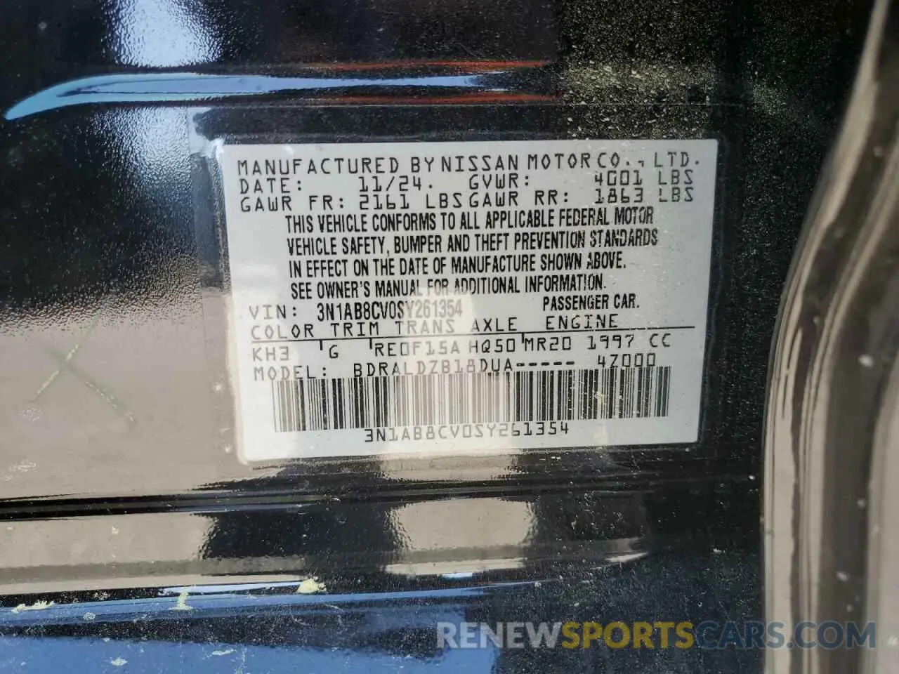 12 Photograph of a damaged car 3N1AB8CV0SY261354 NISSAN SENTRA 2025