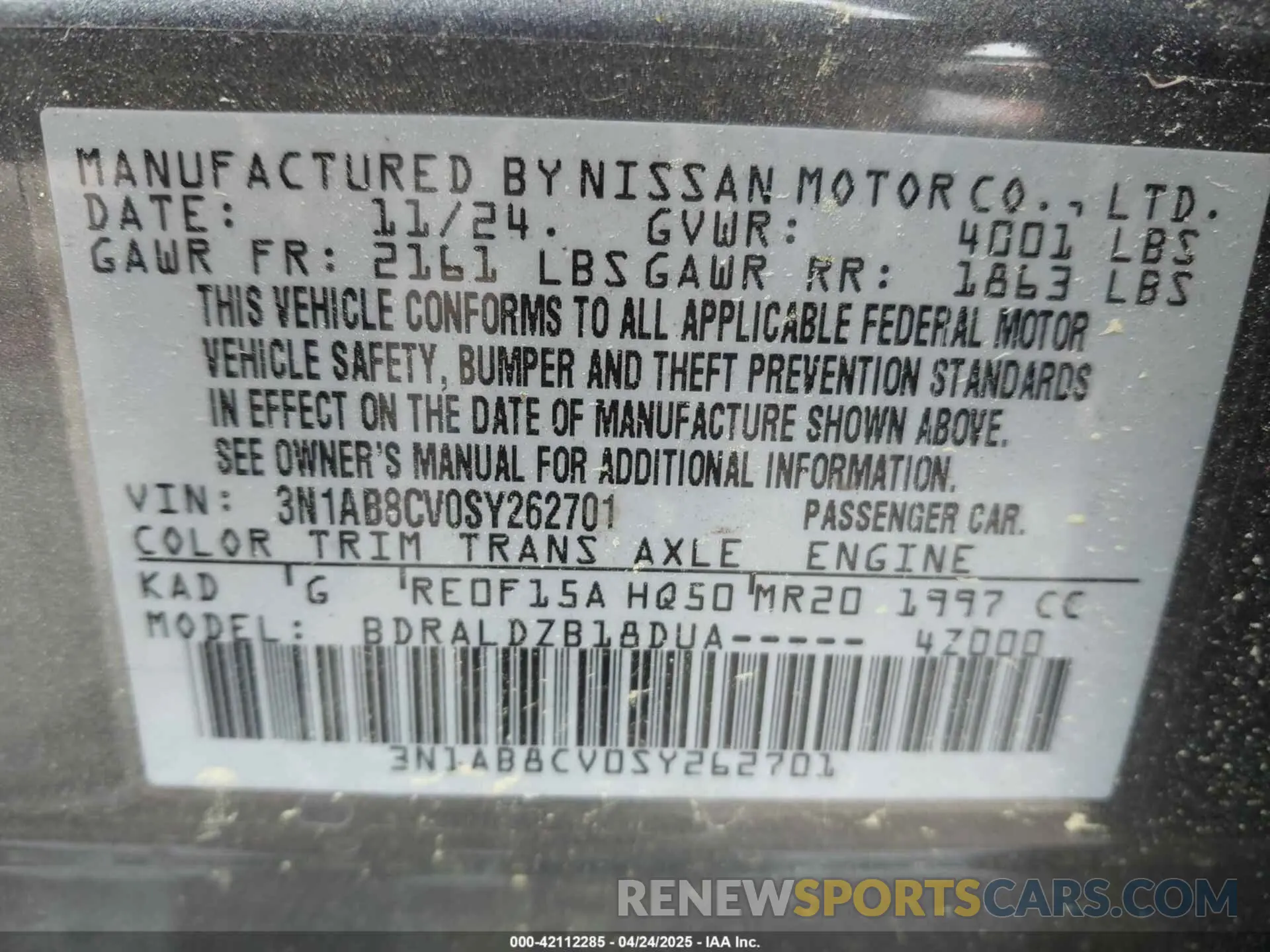 9 Photograph of a damaged car 3N1AB8CV0SY262701 NISSAN SENTRA 2025