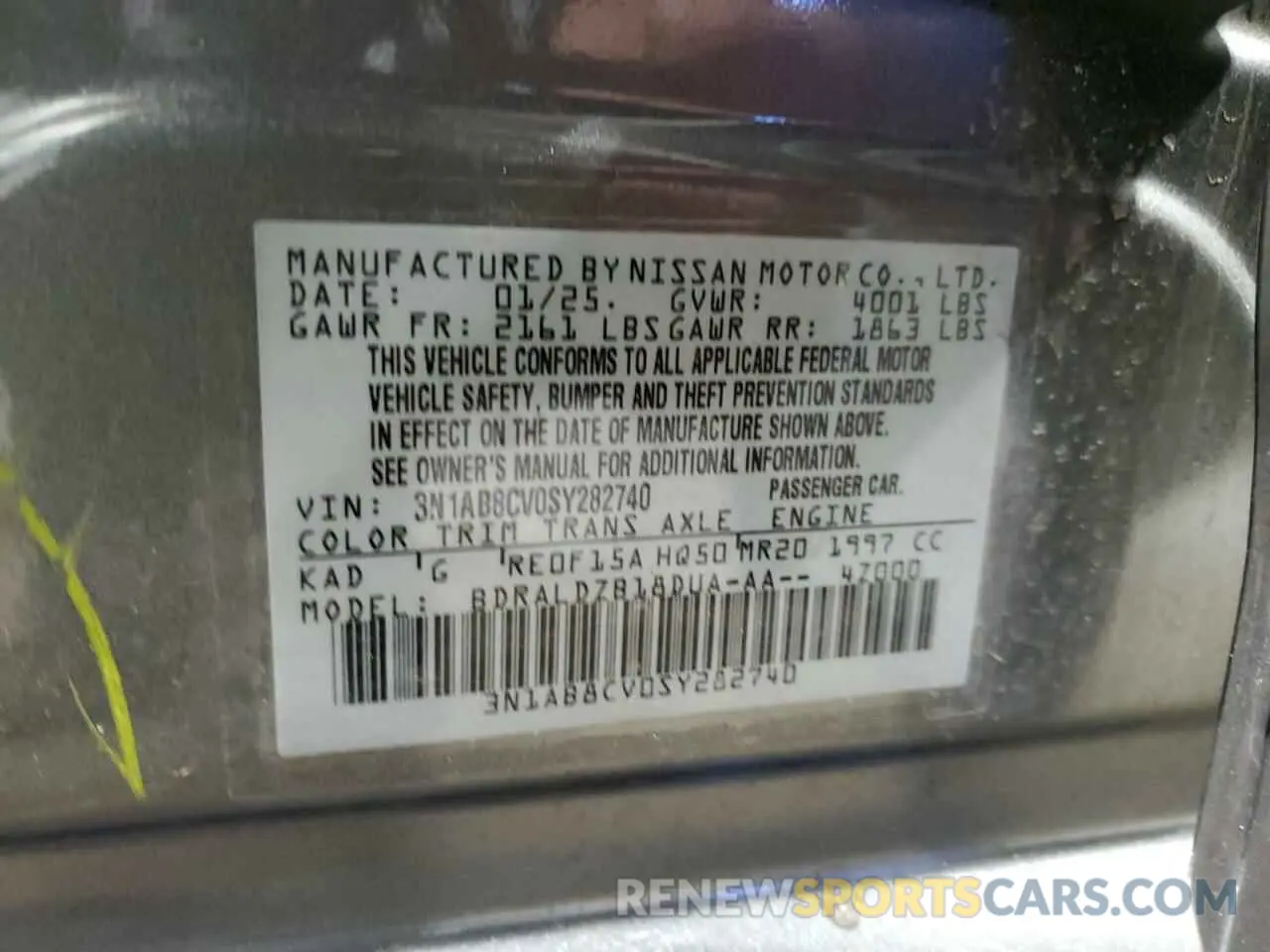 12 Photograph of a damaged car 3N1AB8CV0SY282740 NISSAN SENTRA 2025