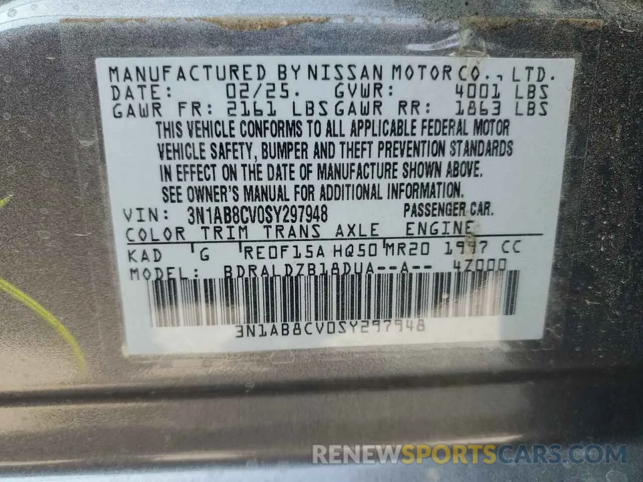12 Photograph of a damaged car 3N1AB8CV0SY297948 NISSAN SENTRA 2025
