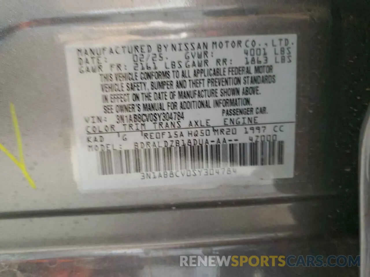 12 Photograph of a damaged car 3N1AB8CV0SY304784 NISSAN SENTRA 2025