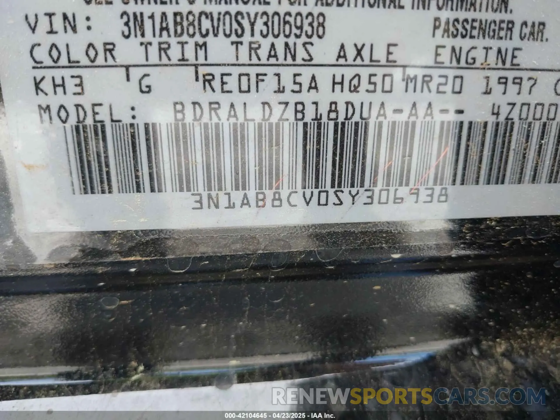 9 Photograph of a damaged car 3N1AB8CV0SY306938 NISSAN SENTRA 2025