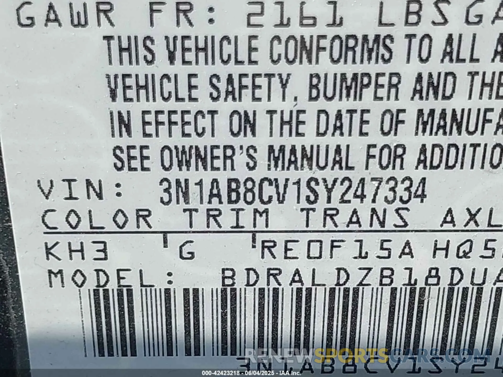 9 Photograph of a damaged car 3N1AB8CV1SY247334 NISSAN SENTRA 2025