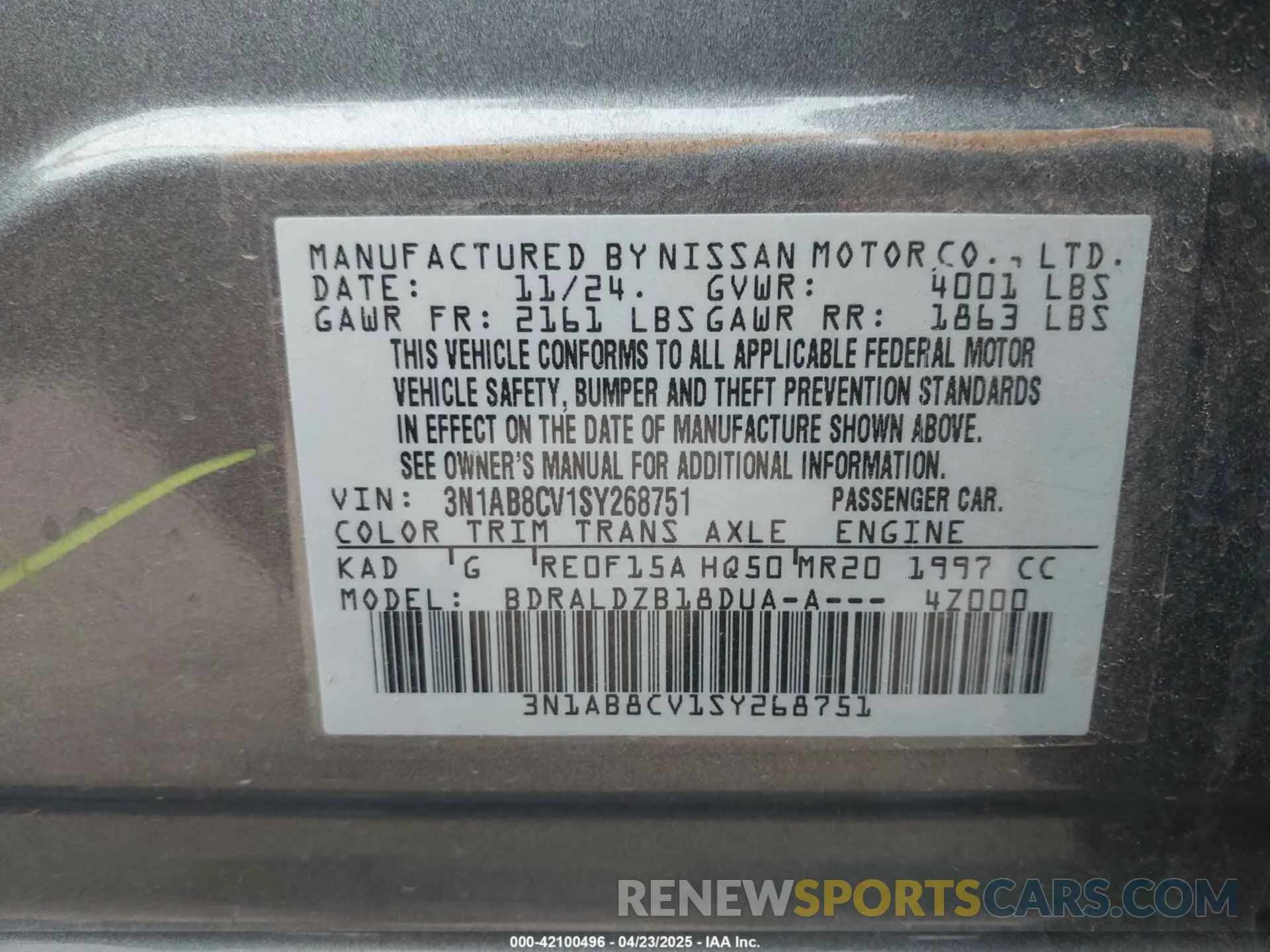9 Photograph of a damaged car 3N1AB8CV1SY268751 NISSAN SENTRA 2025