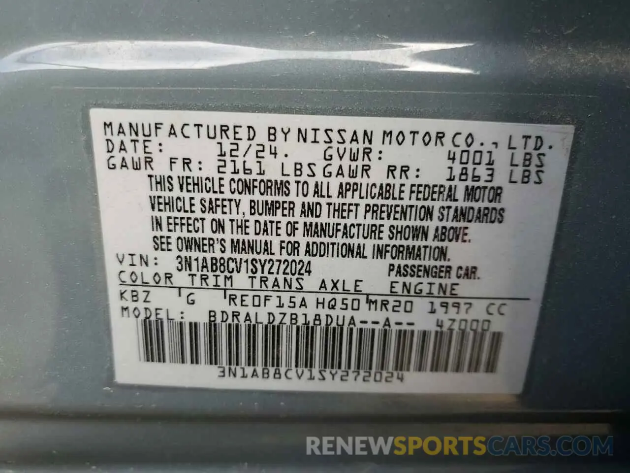 12 Photograph of a damaged car 3N1AB8CV1SY272024 NISSAN SENTRA 2025