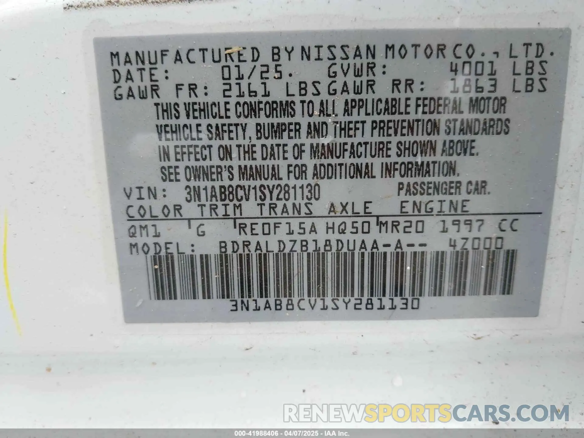 9 Photograph of a damaged car 3N1AB8CV1SY281130 NISSAN SENTRA 2025