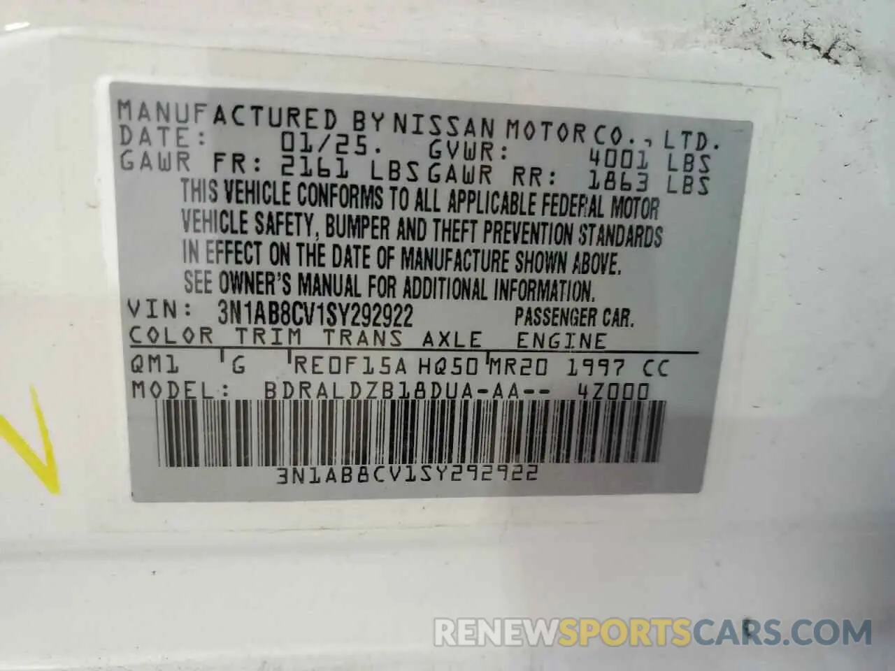 12 Photograph of a damaged car 3N1AB8CV1SY292922 NISSAN SENTRA 2025