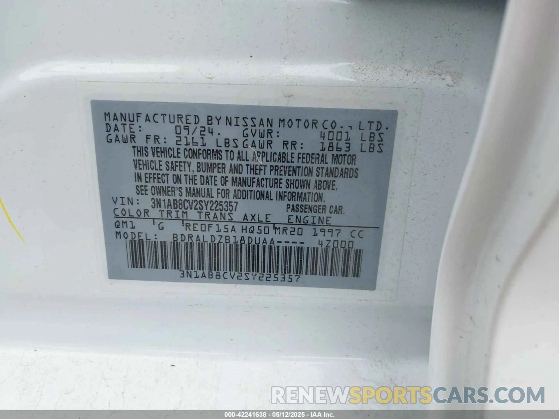 9 Photograph of a damaged car 3N1AB8CV2SY225357 NISSAN SENTRA 2025