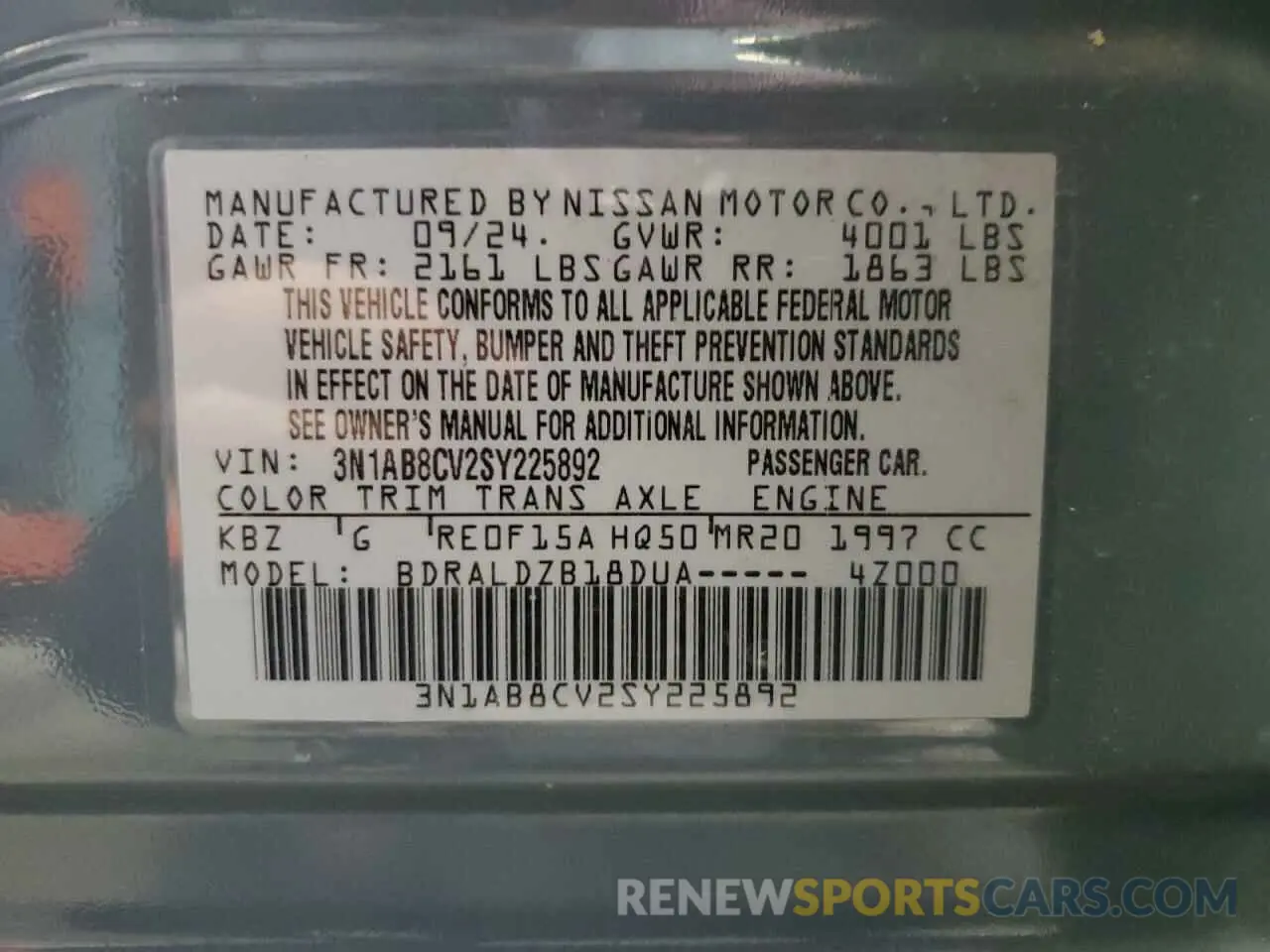 13 Photograph of a damaged car 3N1AB8CV2SY225892 NISSAN SENTRA 2025