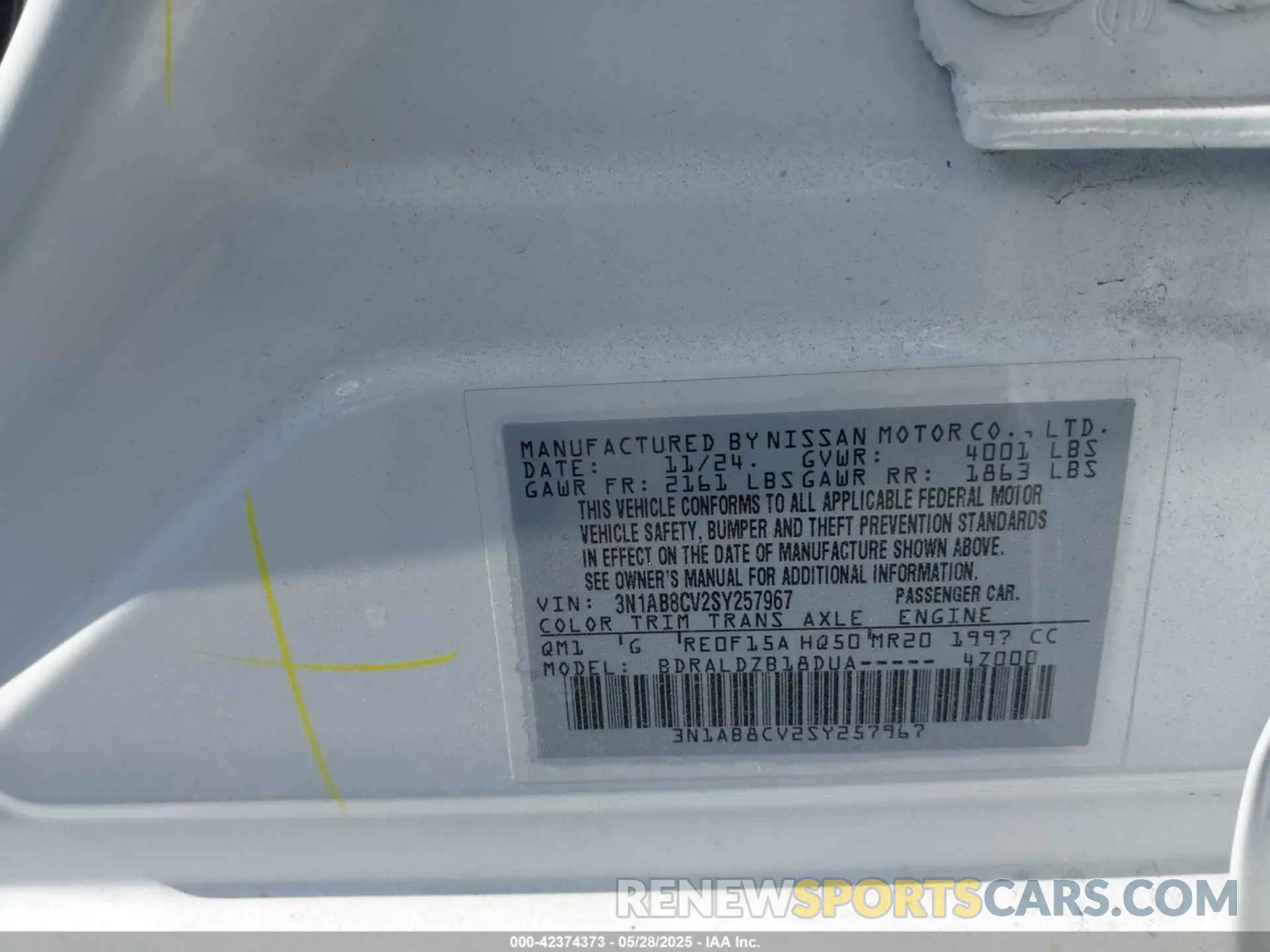9 Photograph of a damaged car 3N1AB8CV2SY257967 NISSAN SENTRA 2025