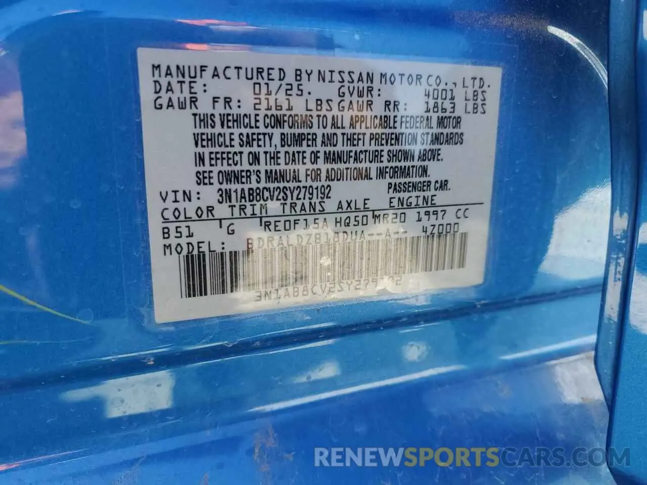 12 Photograph of a damaged car 3N1AB8CV2SY279192 NISSAN SENTRA 2025