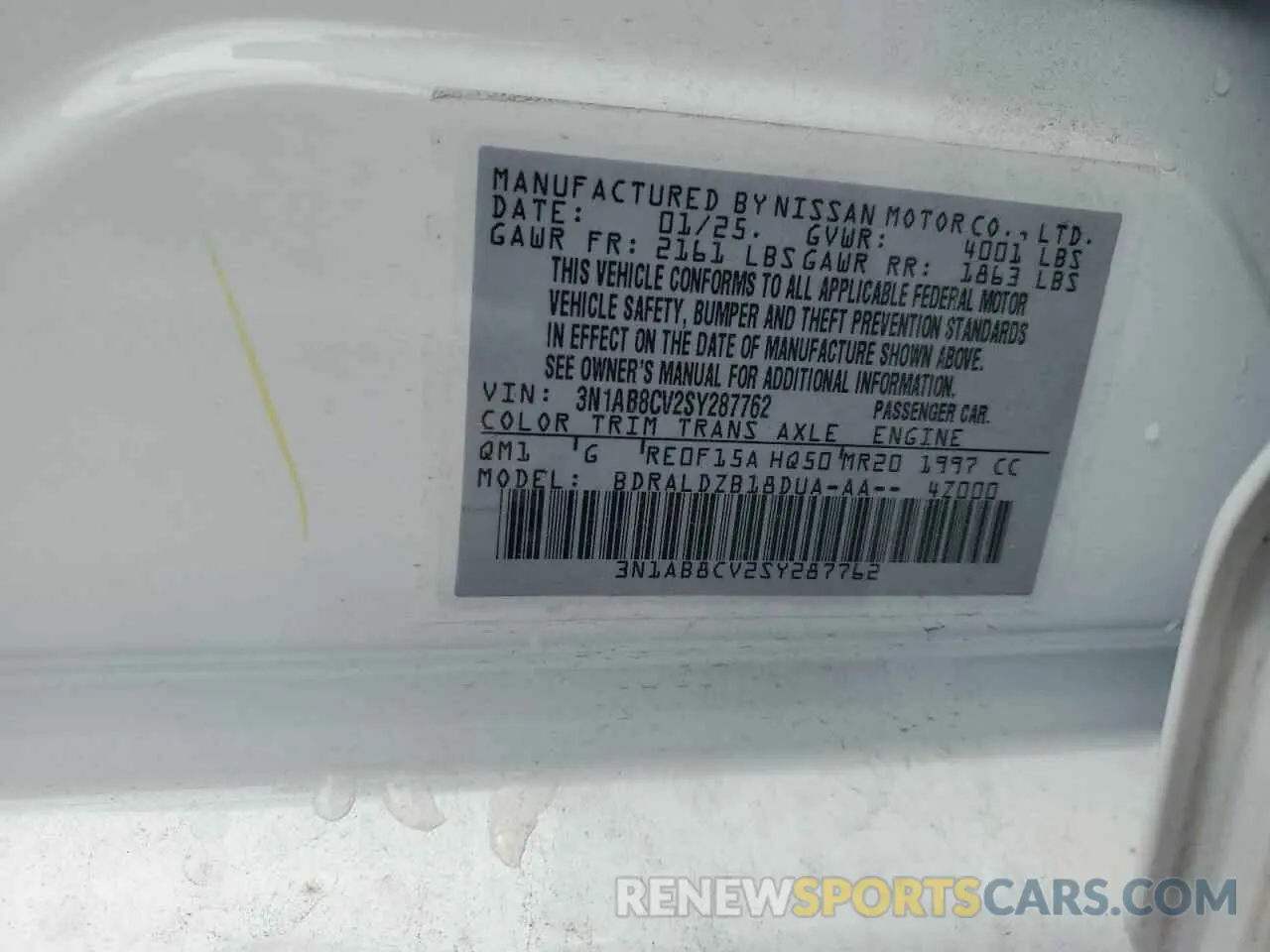 12 Photograph of a damaged car 3N1AB8CV2SY287762 NISSAN SENTRA 2025