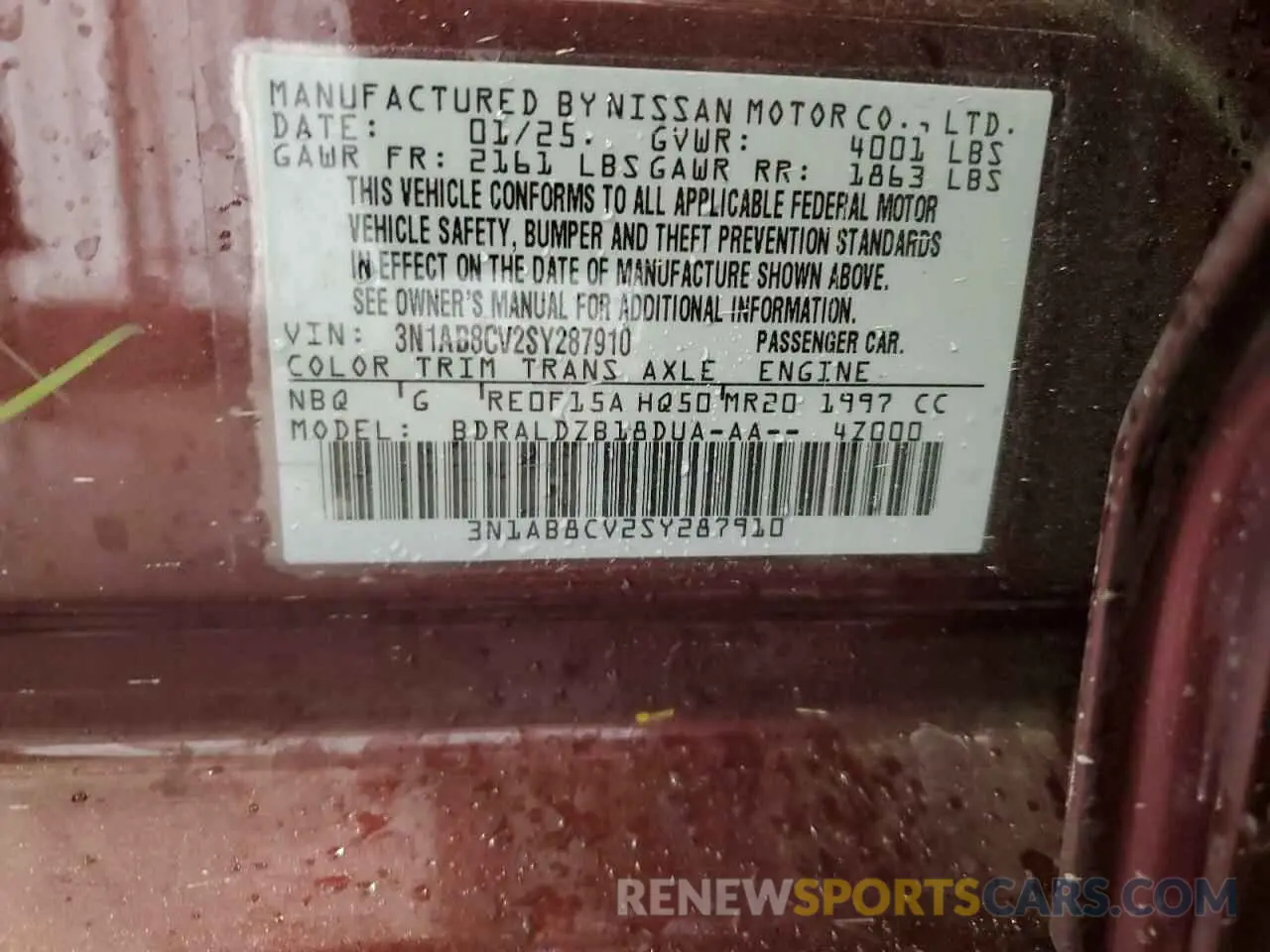 12 Photograph of a damaged car 3N1AB8CV2SY287910 NISSAN SENTRA 2025