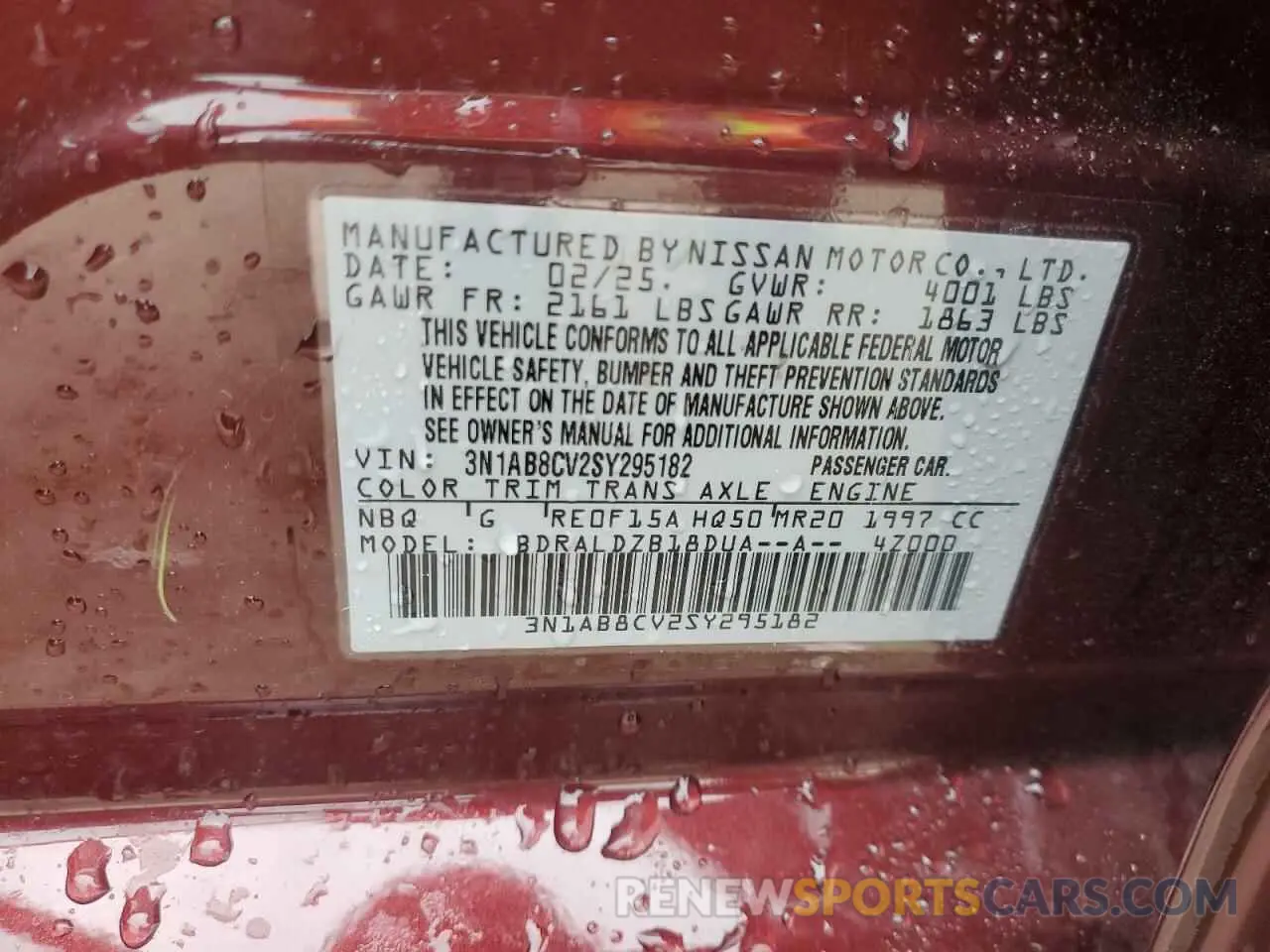 12 Photograph of a damaged car 3N1AB8CV2SY295182 NISSAN SENTRA 2025