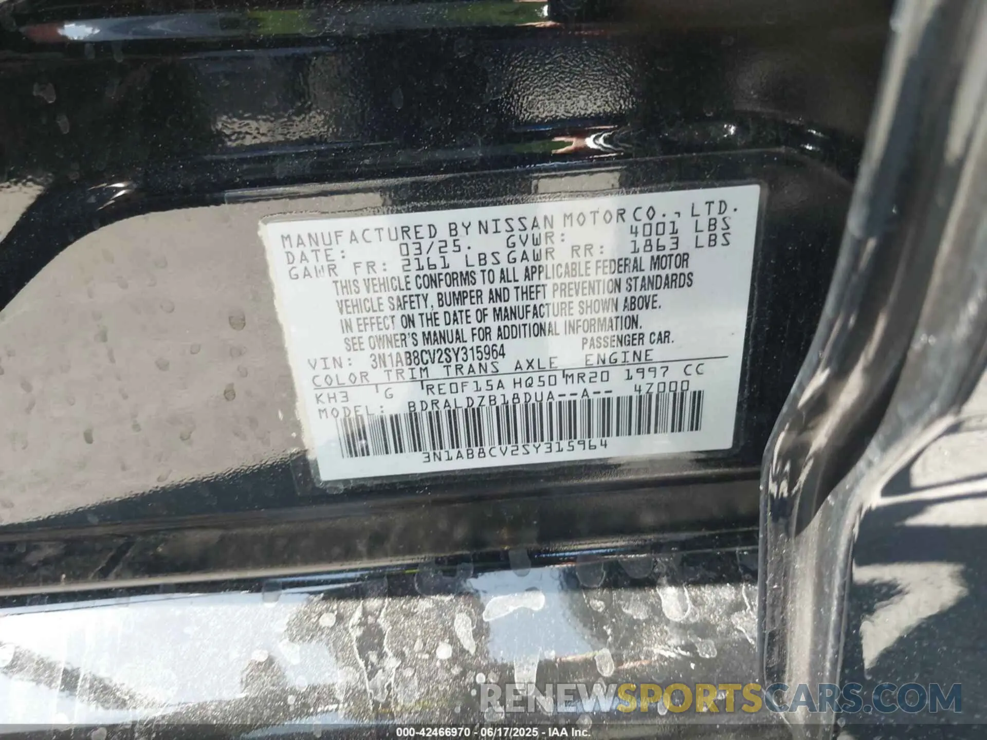 9 Photograph of a damaged car 3N1AB8CV2SY315964 NISSAN SENTRA 2025