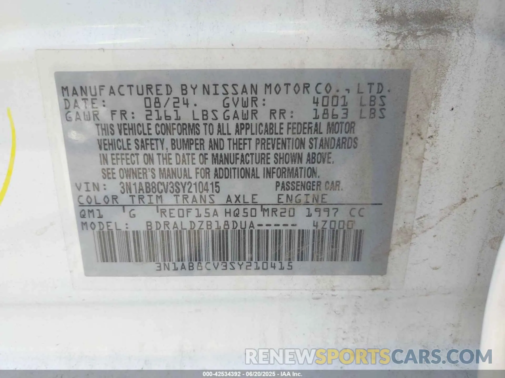 9 Photograph of a damaged car 3N1AB8CV3SY210415 NISSAN SENTRA 2025