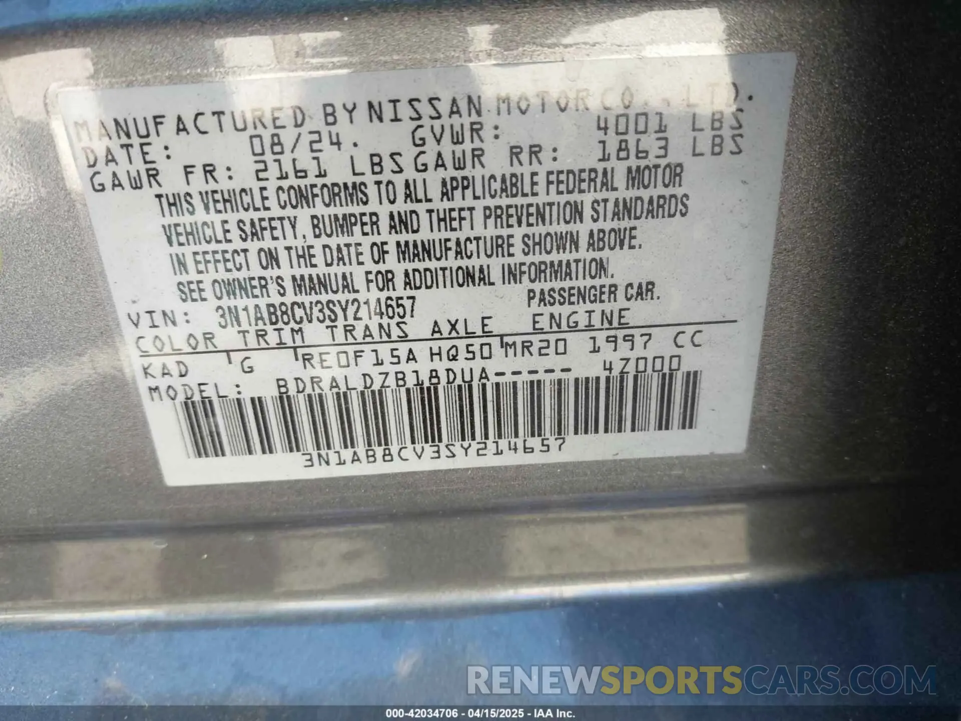 9 Photograph of a damaged car 3N1AB8CV3SY214657 NISSAN SENTRA 2025