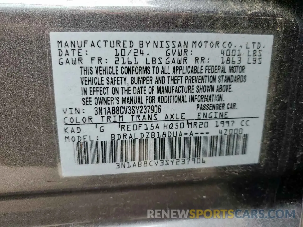 13 Photograph of a damaged car 3N1AB8CV3SY237906 NISSAN SENTRA 2025
