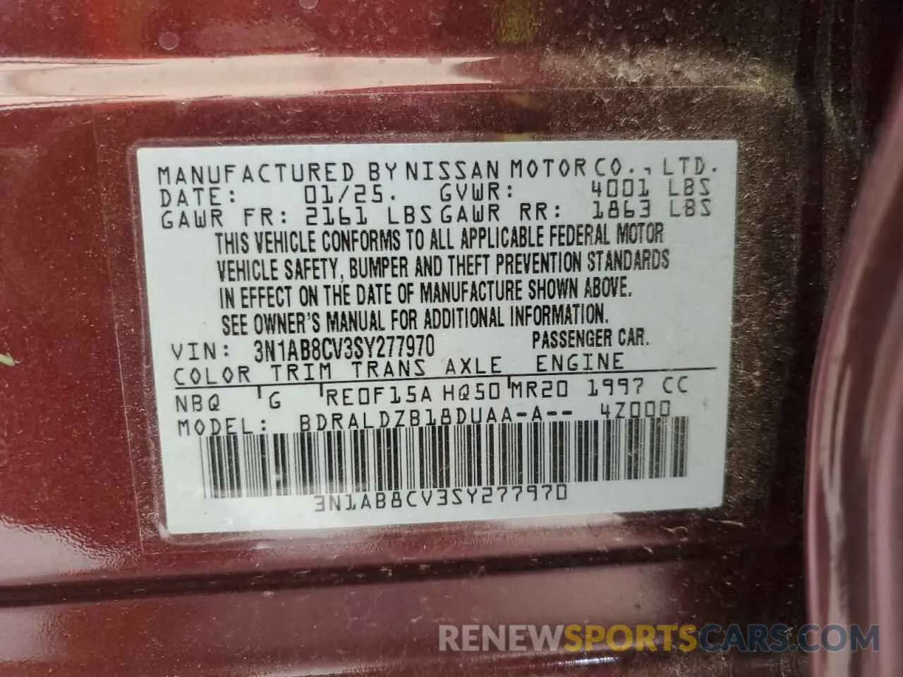 13 Photograph of a damaged car 3N1AB8CV3SY277970 NISSAN SENTRA 2025