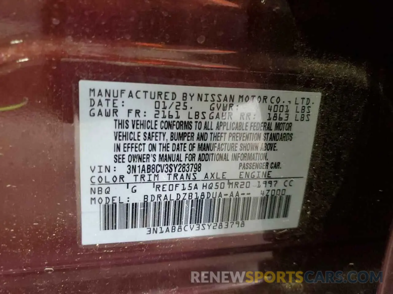 12 Photograph of a damaged car 3N1AB8CV3SY283798 NISSAN SENTRA 2025