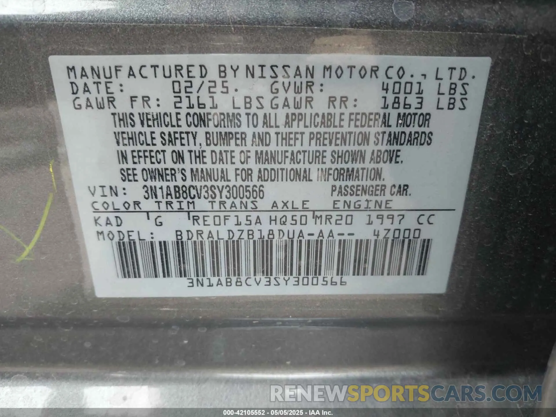 9 Photograph of a damaged car 3N1AB8CV3SY300566 NISSAN SENTRA 2025