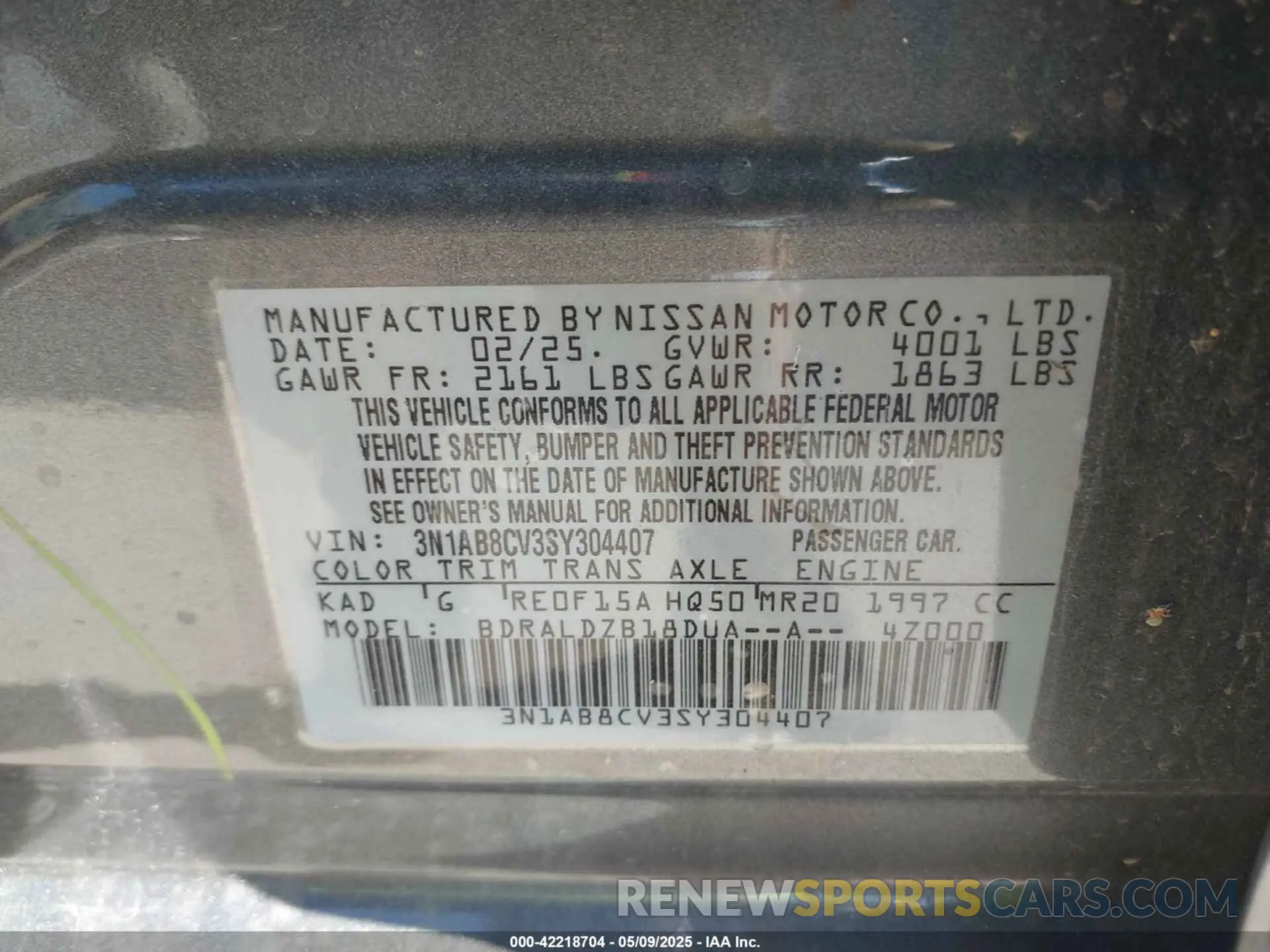 9 Photograph of a damaged car 3N1AB8CV3SY304407 NISSAN SENTRA 2025