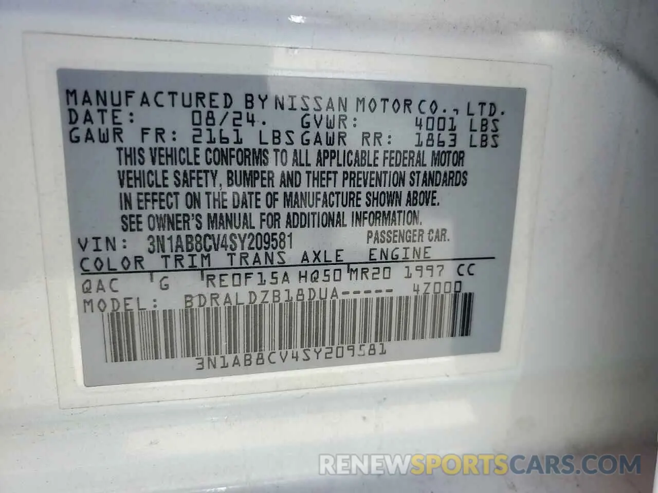 12 Photograph of a damaged car 3N1AB8CV4SY209581 NISSAN SENTRA 2025