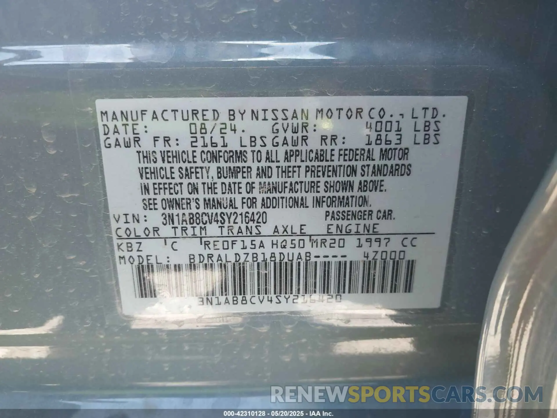 9 Photograph of a damaged car 3N1AB8CV4SY216420 NISSAN SENTRA 2025