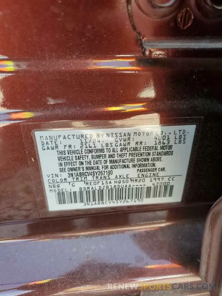 12 Photograph of a damaged car 3N1AB8CV4SY267190 NISSAN SENTRA 2025