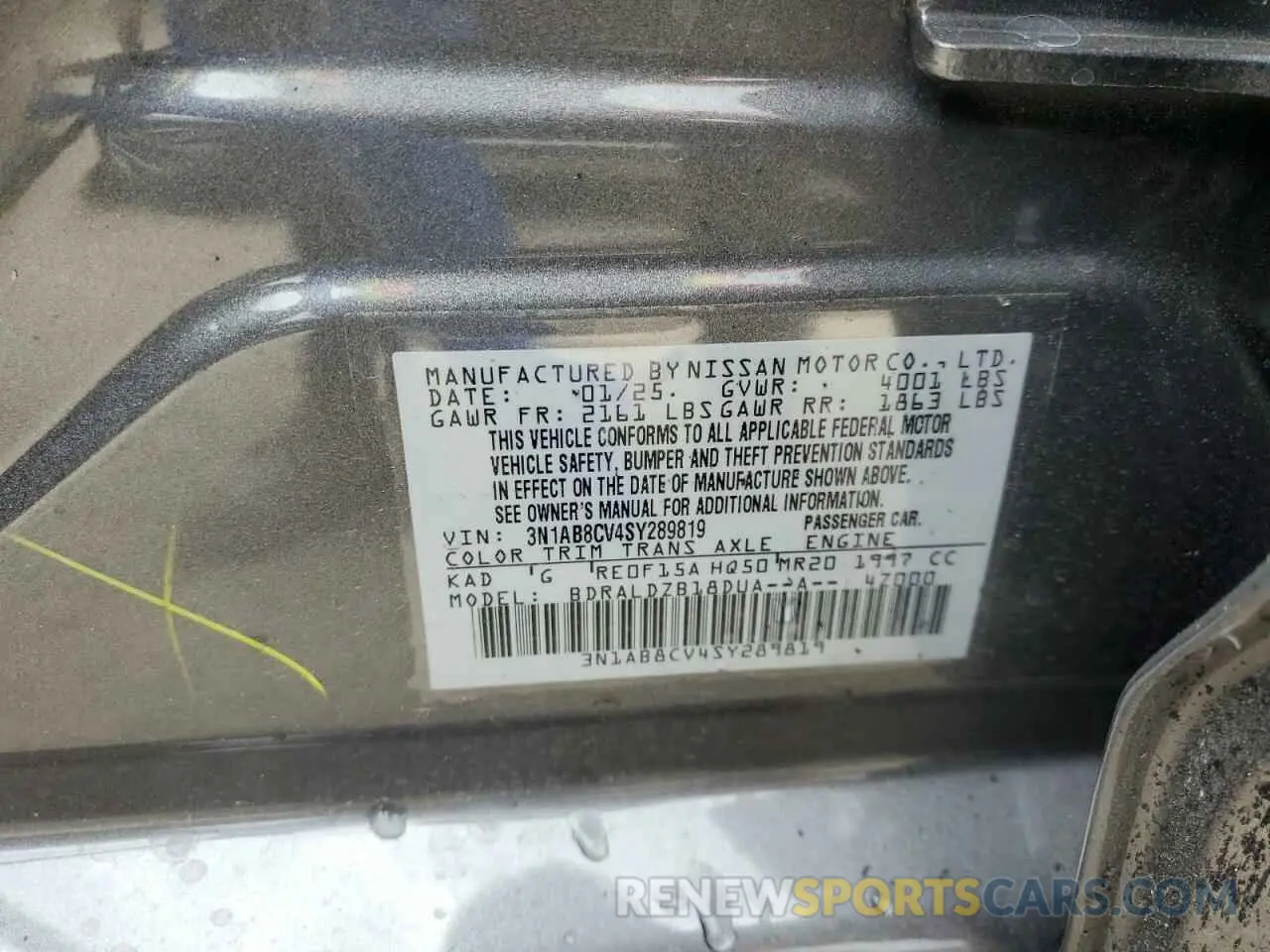 12 Photograph of a damaged car 3N1AB8CV4SY289819 NISSAN SENTRA 2025