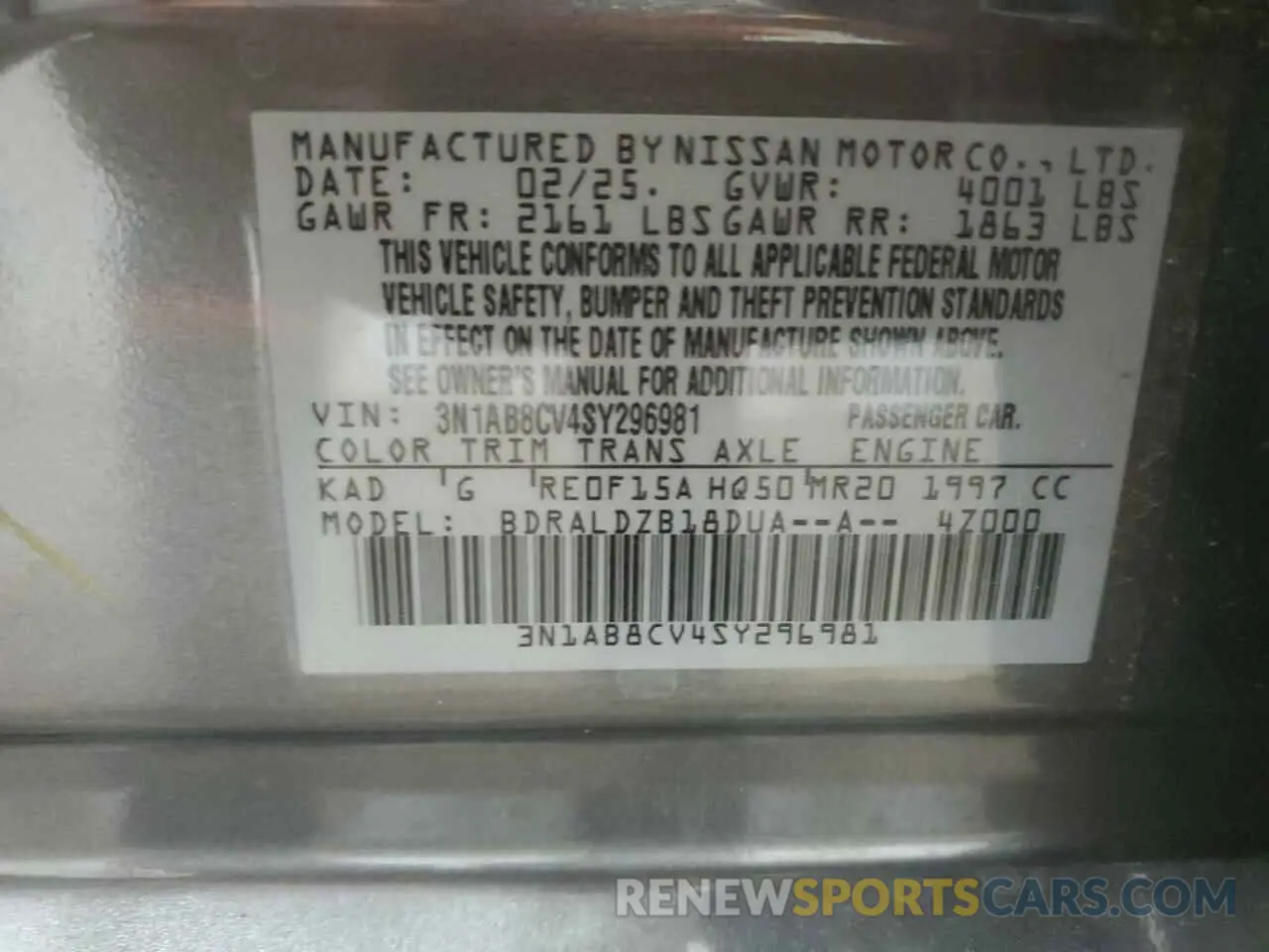 12 Photograph of a damaged car 3N1AB8CV4SY296981 NISSAN SENTRA 2025