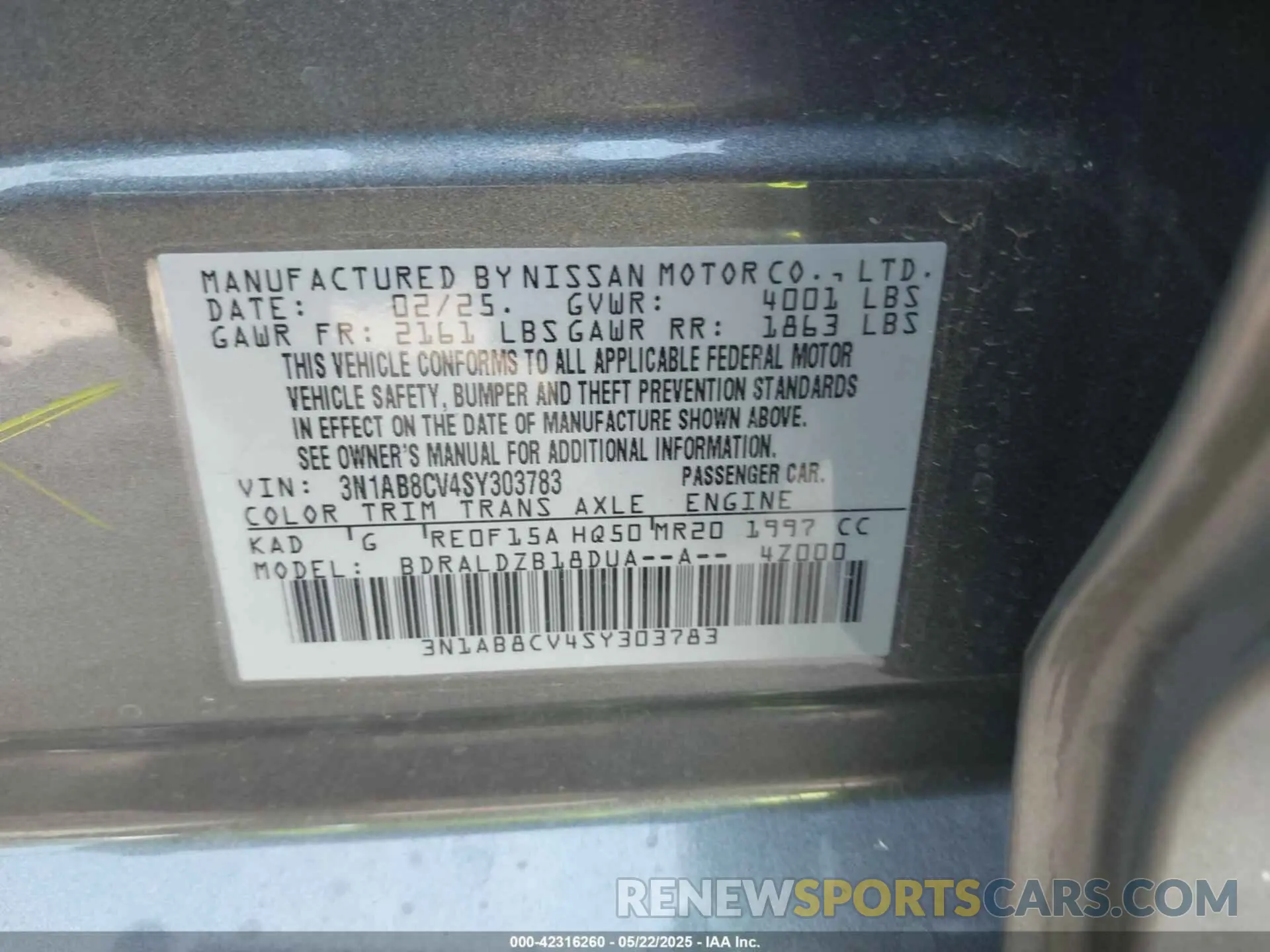 9 Photograph of a damaged car 3N1AB8CV4SY303783 NISSAN SENTRA 2025