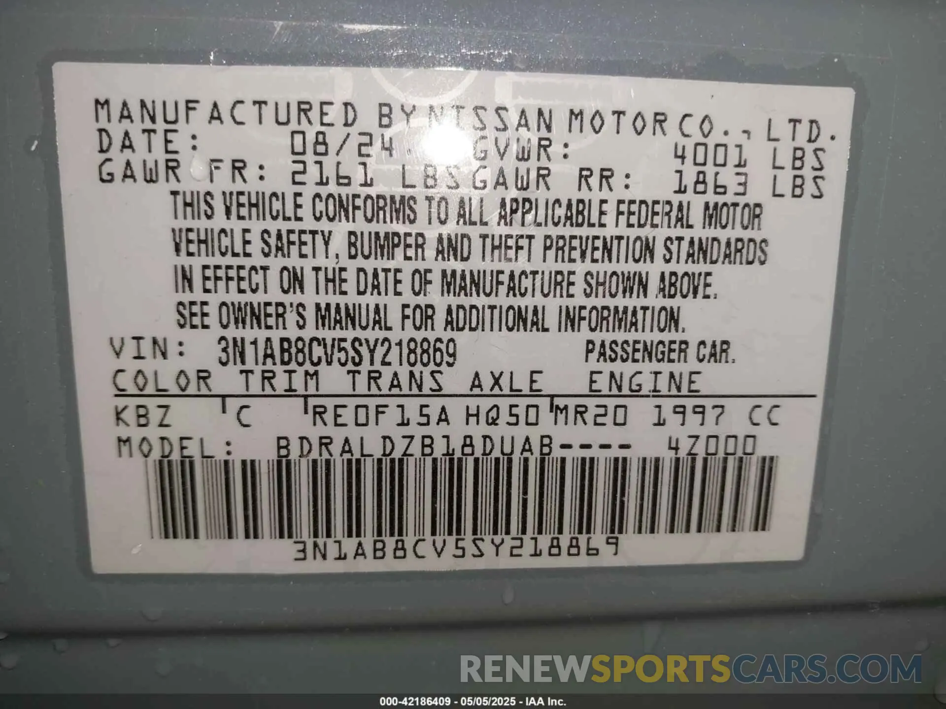 9 Photograph of a damaged car 3N1AB8CV5SY218869 NISSAN SENTRA 2025