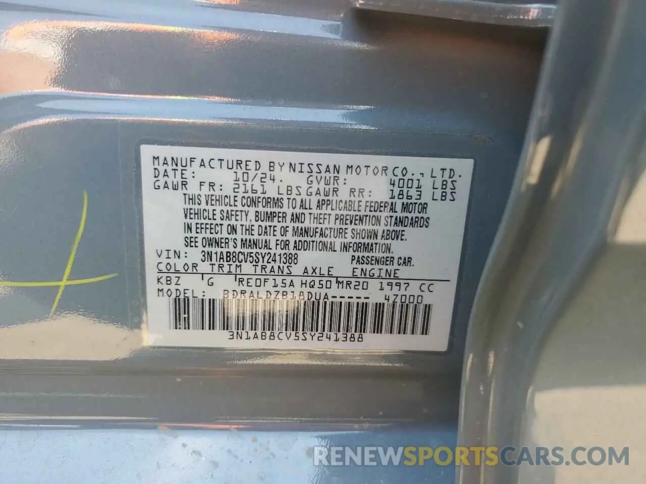 12 Photograph of a damaged car 3N1AB8CV5SY241388 NISSAN SENTRA 2025
