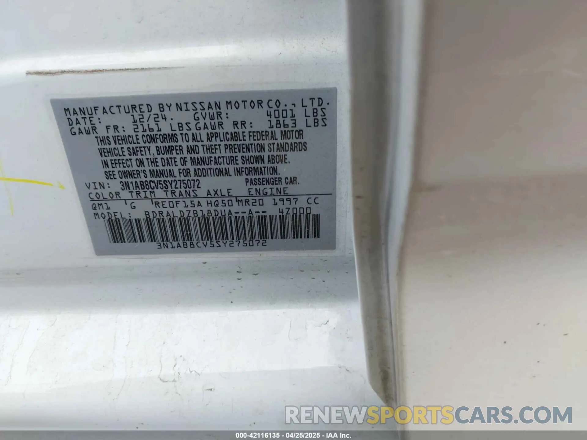 9 Photograph of a damaged car 3N1AB8CV5SY275072 NISSAN SENTRA 2025