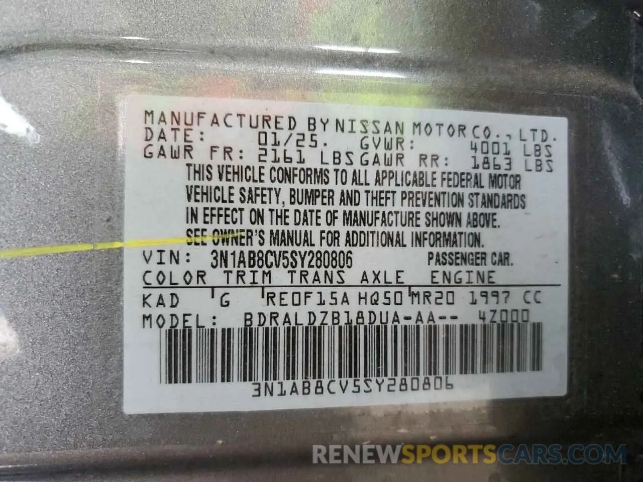 12 Photograph of a damaged car 3N1AB8CV5SY280806 NISSAN SENTRA 2025