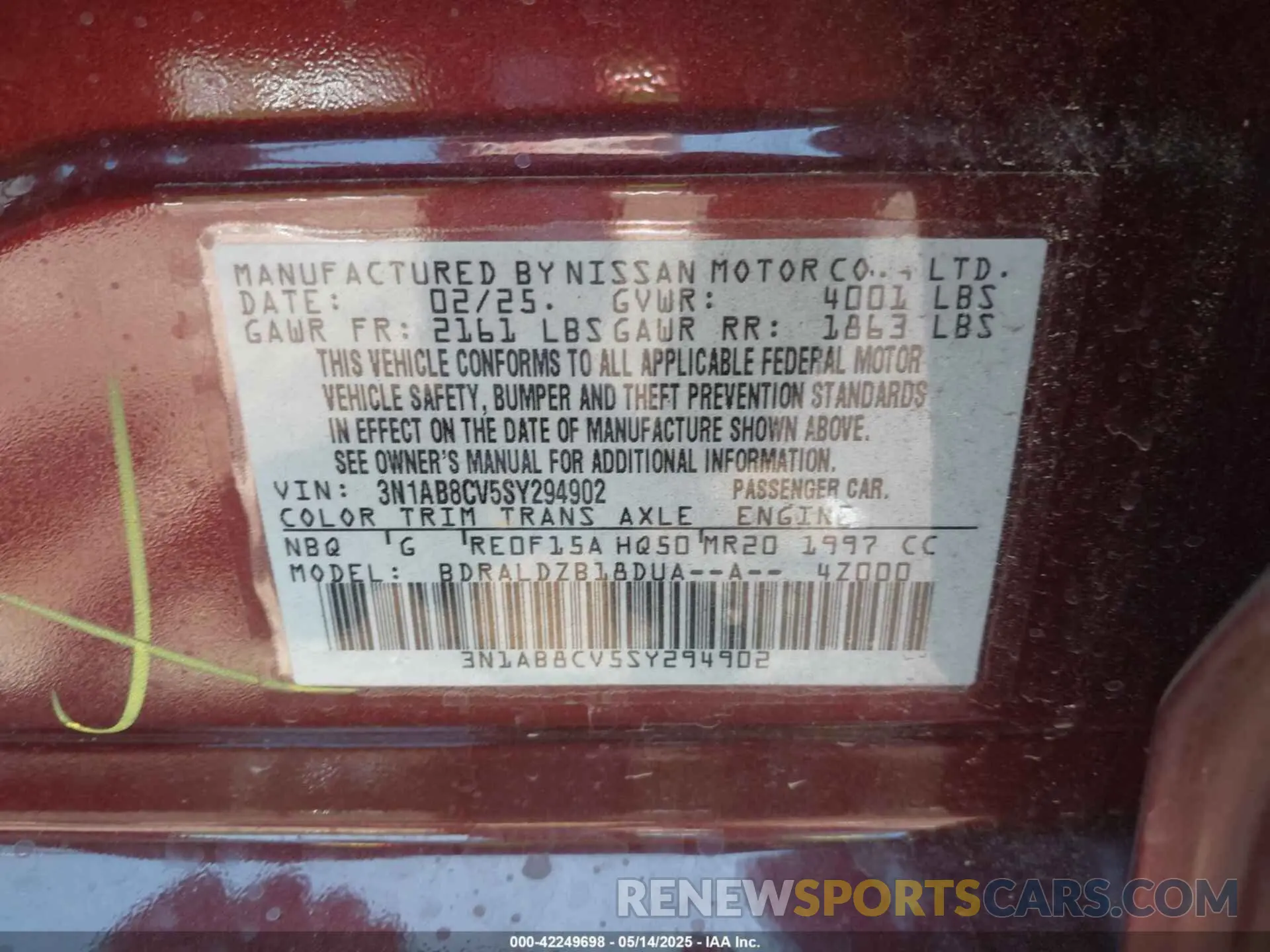 9 Photograph of a damaged car 3N1AB8CV5SY294902 NISSAN SENTRA 2025