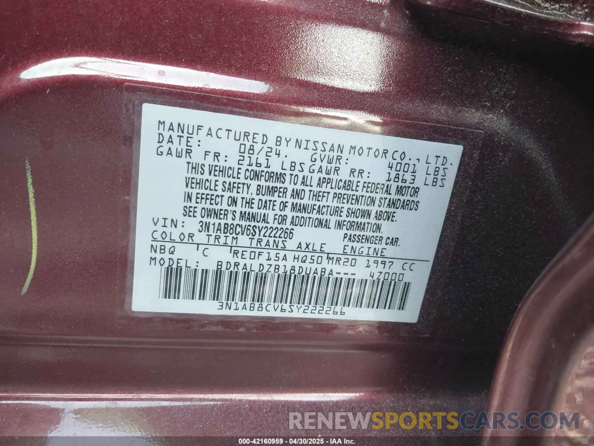 9 Photograph of a damaged car 3N1AB8CV6SY222266 NISSAN SENTRA 2025