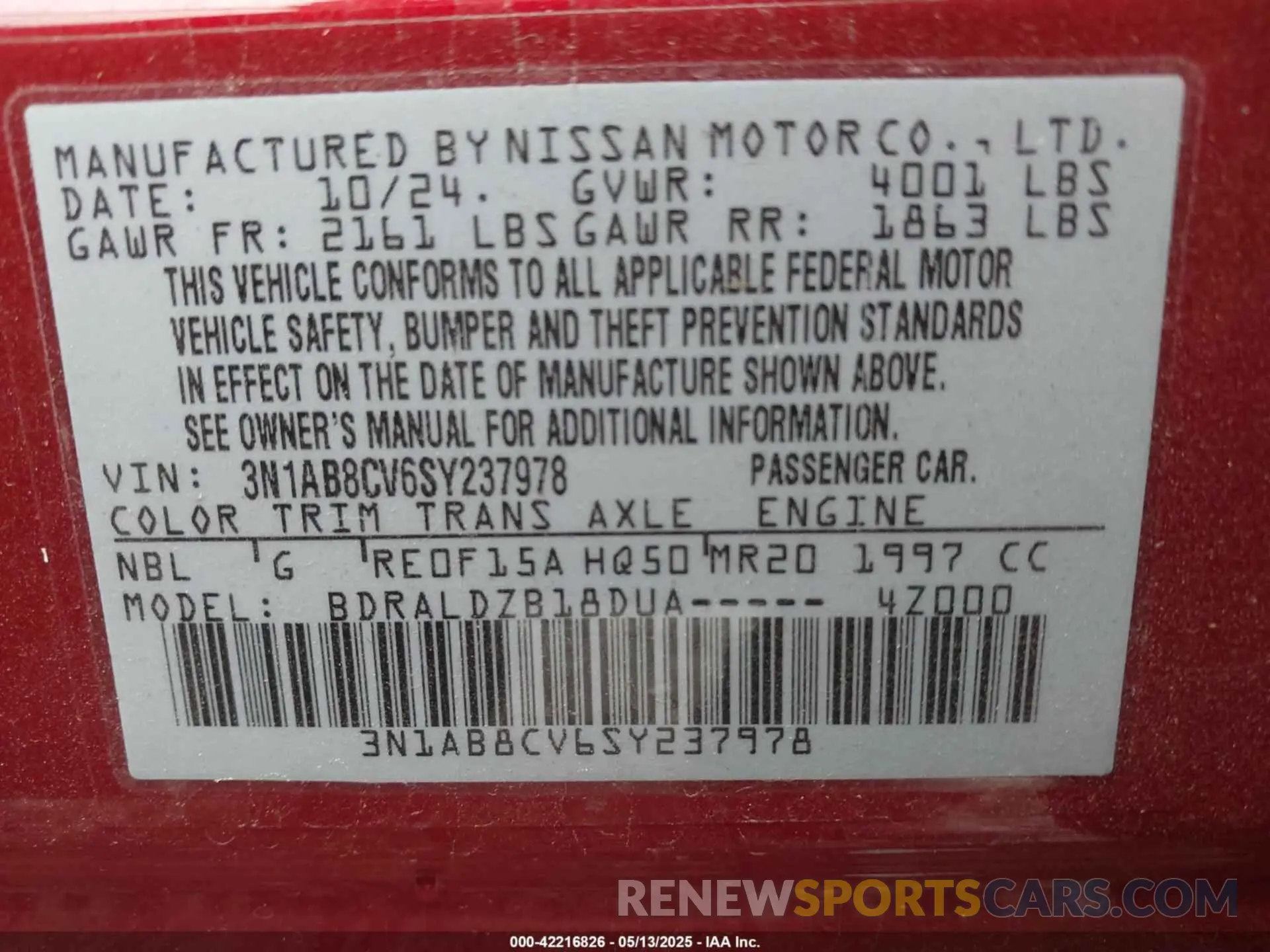 9 Photograph of a damaged car 3N1AB8CV6SY237978 NISSAN SENTRA 2025