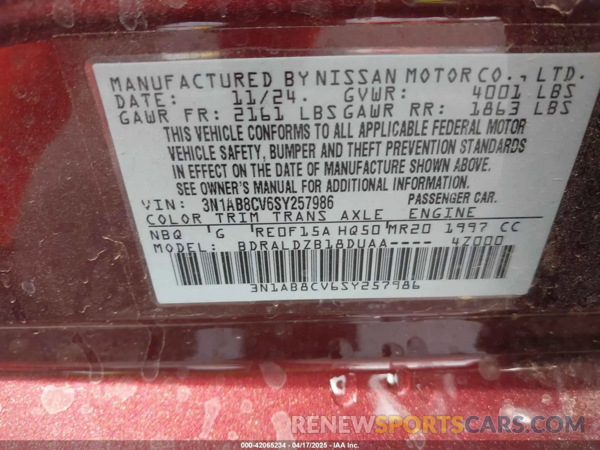9 Photograph of a damaged car 3N1AB8CV6SY257986 NISSAN SENTRA 2025