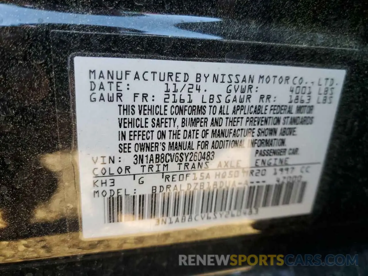 12 Photograph of a damaged car 3N1AB8CV6SY260483 NISSAN SENTRA 2025