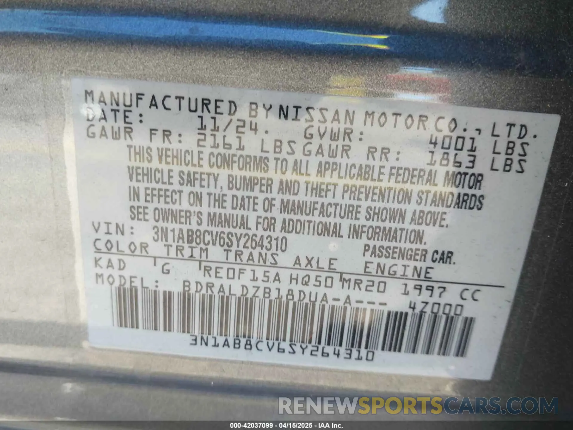 9 Photograph of a damaged car 3N1AB8CV6SY264310 NISSAN SENTRA 2025
