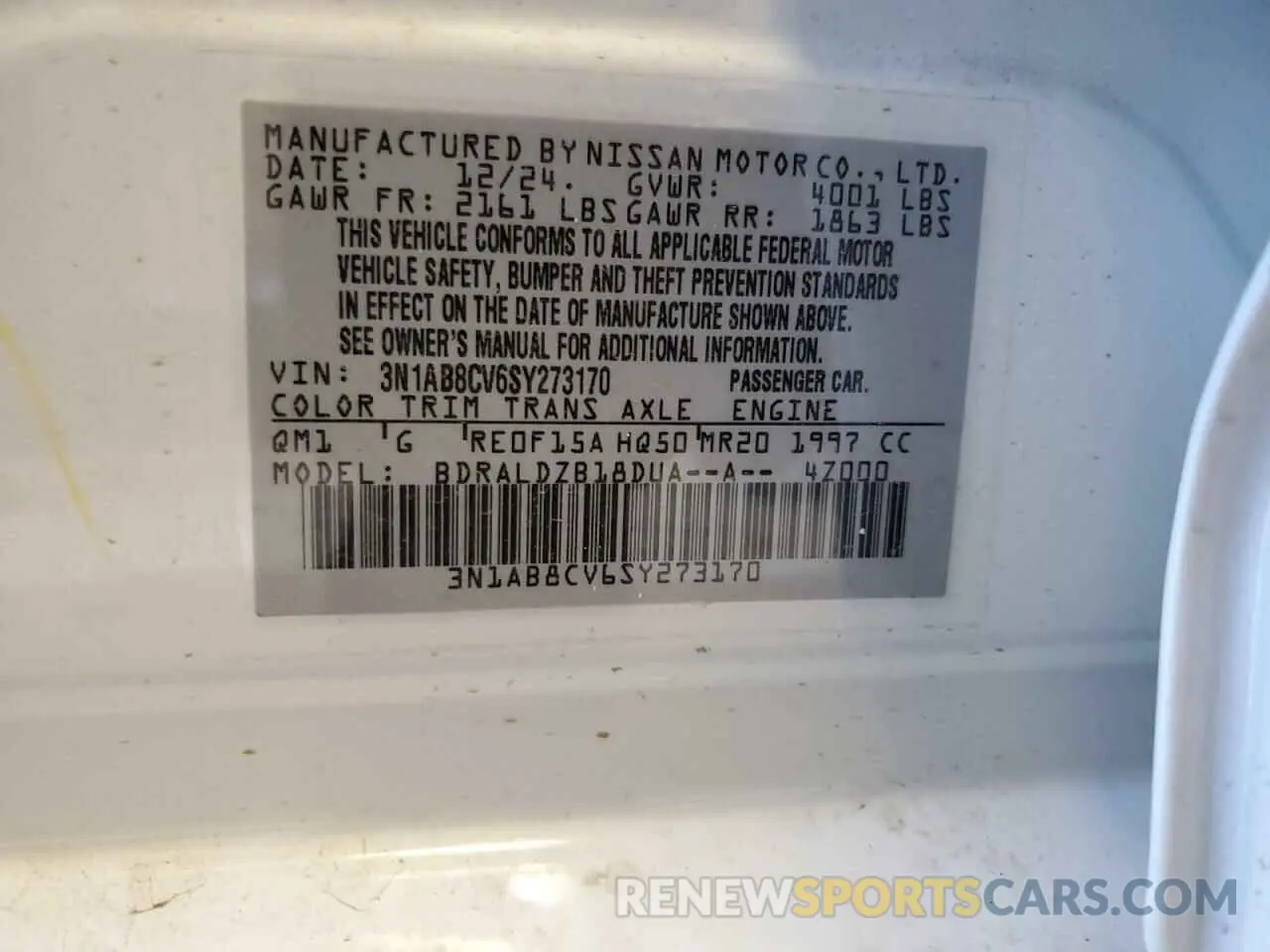 12 Photograph of a damaged car 3N1AB8CV6SY273170 NISSAN SENTRA 2025