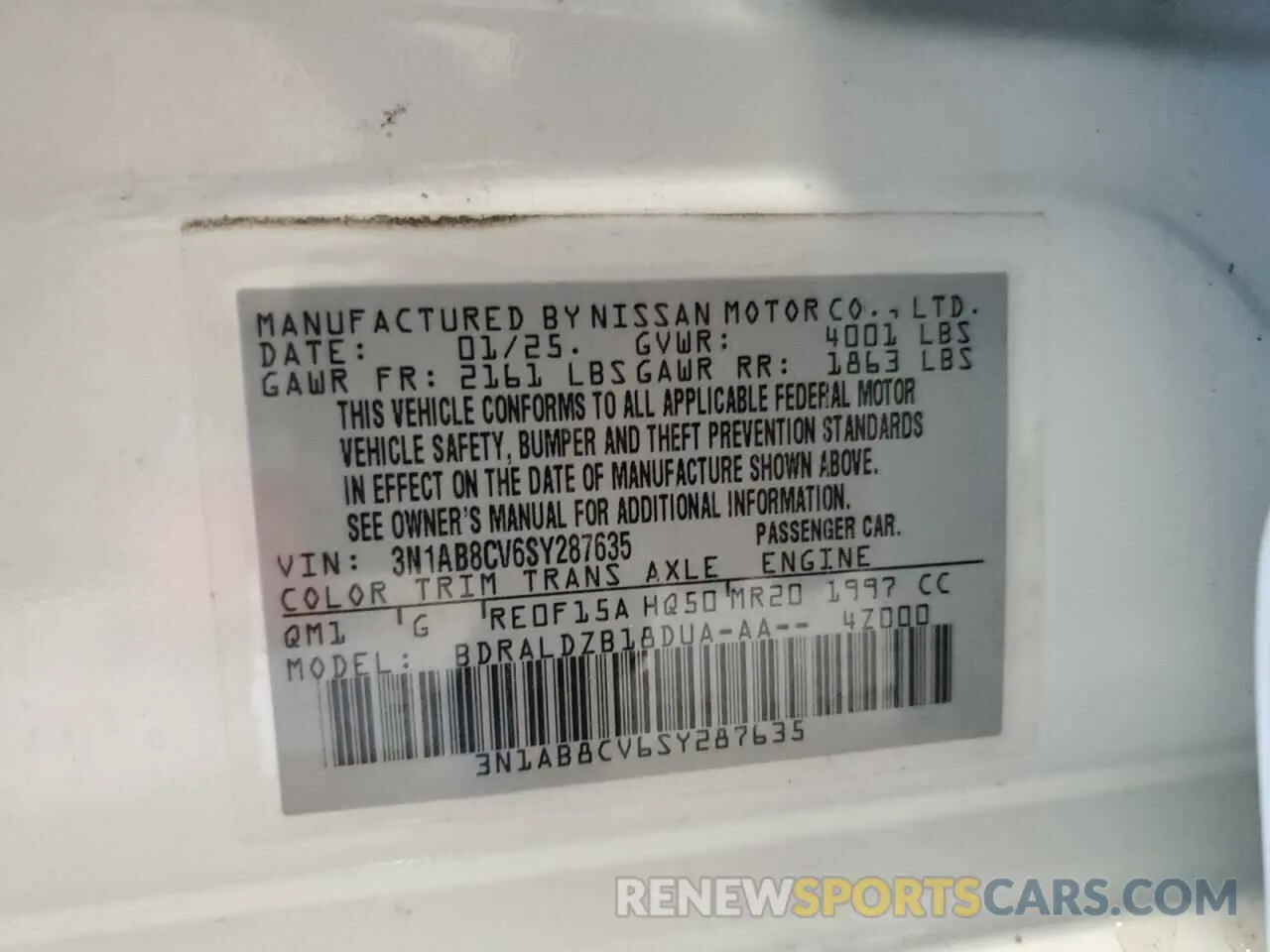 12 Photograph of a damaged car 3N1AB8CV6SY287635 NISSAN SENTRA 2025