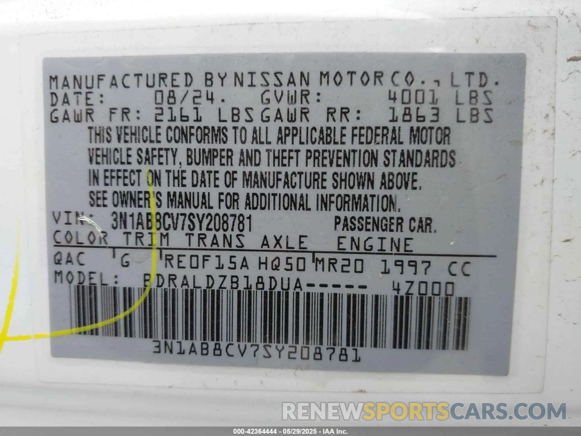 9 Photograph of a damaged car 3N1AB8CV7SY208781 NISSAN SENTRA 2025