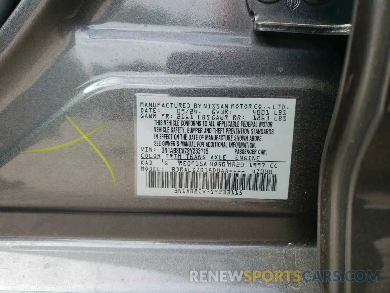 12 Photograph of a damaged car 3N1AB8CV7SY233115 NISSAN SENTRA 2025