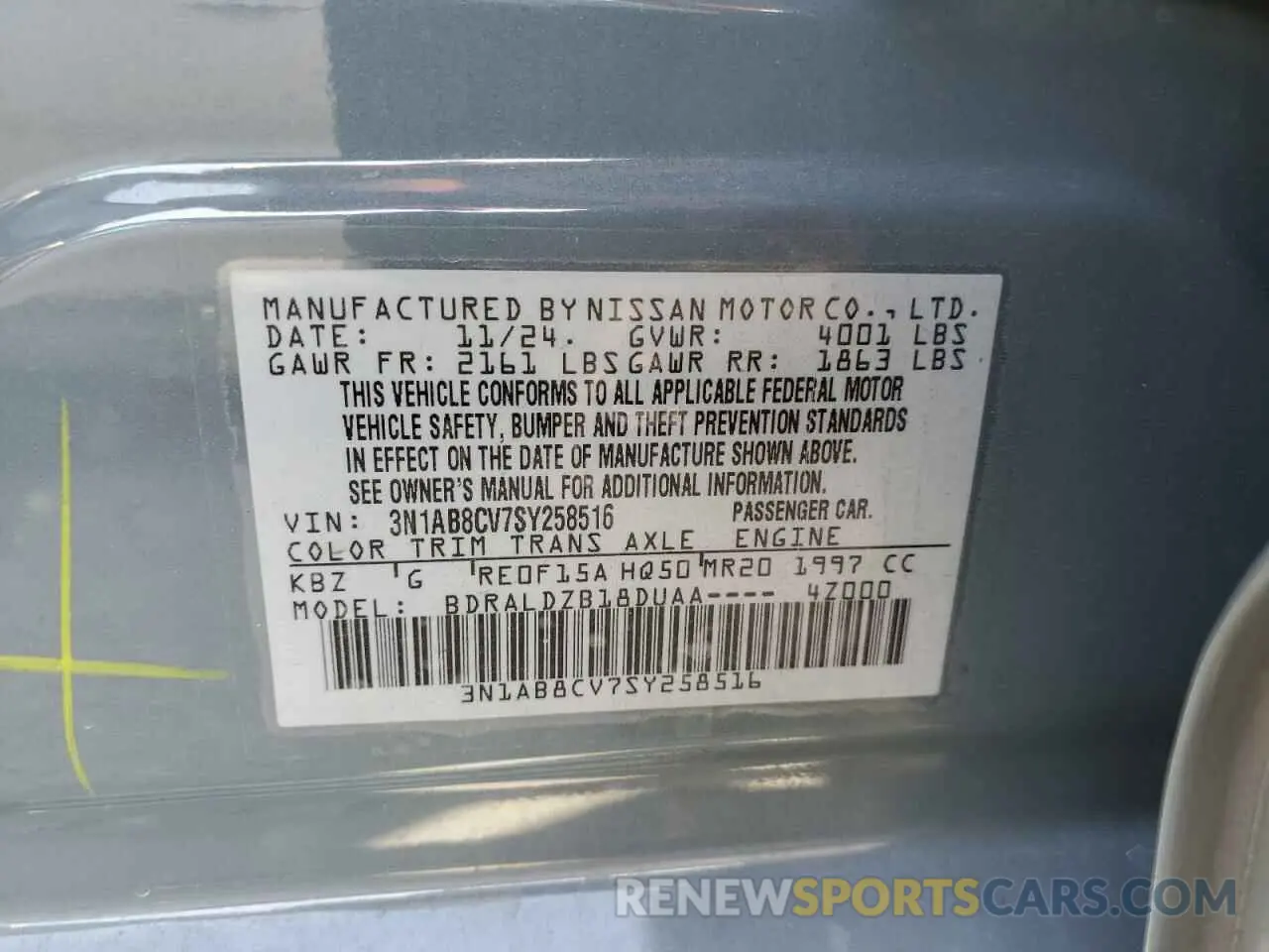 12 Photograph of a damaged car 3N1AB8CV7SY258516 NISSAN SENTRA 2025