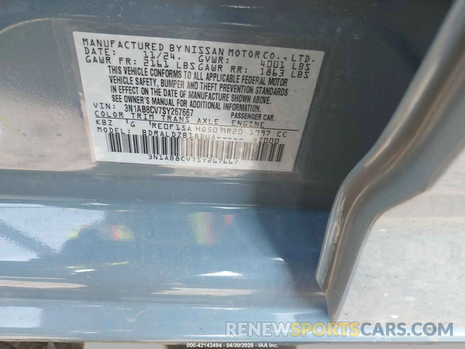 9 Photograph of a damaged car 3N1AB8CV7SY267667 NISSAN SENTRA 2025