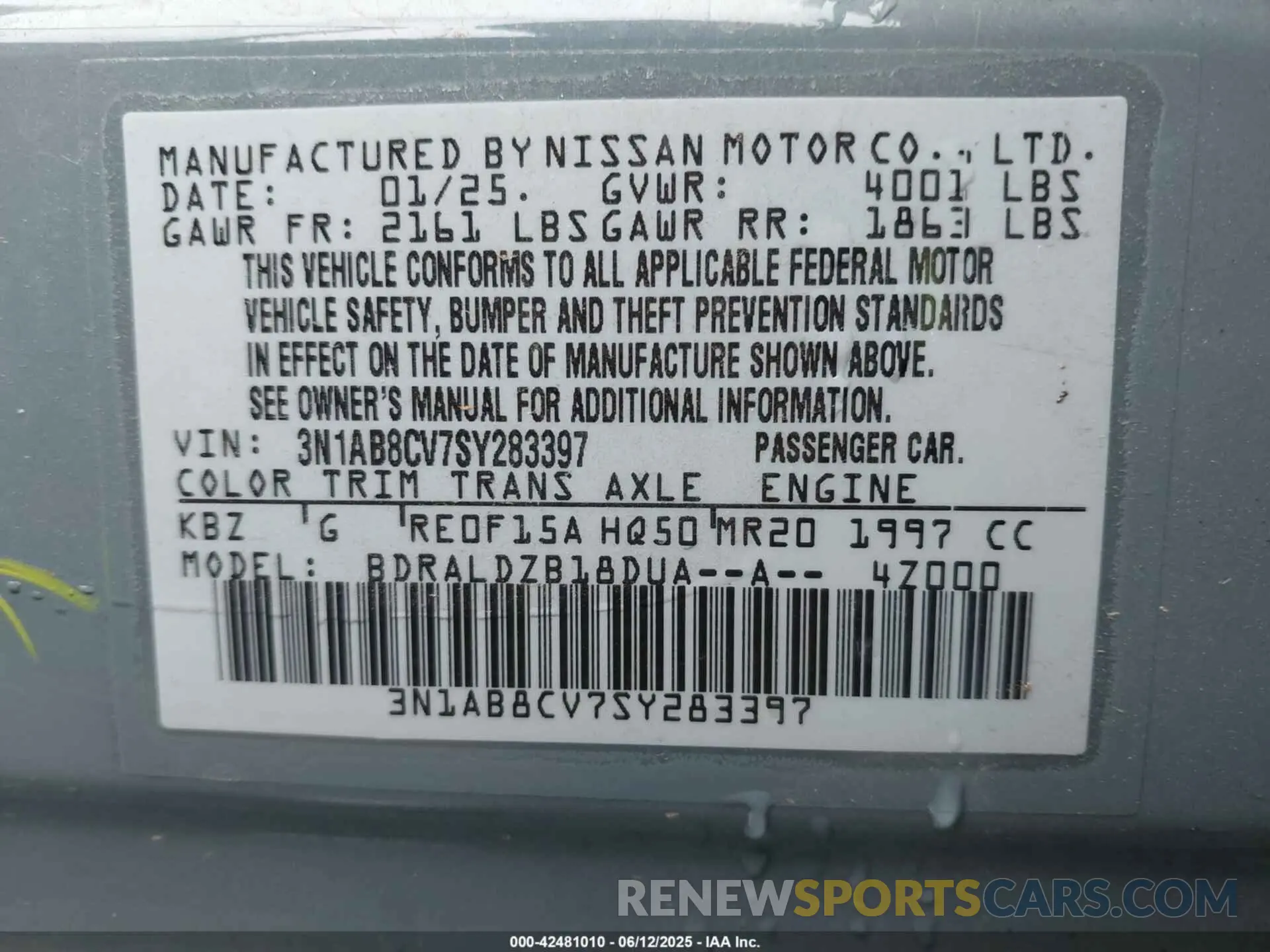 9 Photograph of a damaged car 3N1AB8CV7SY283397 NISSAN SENTRA 2025